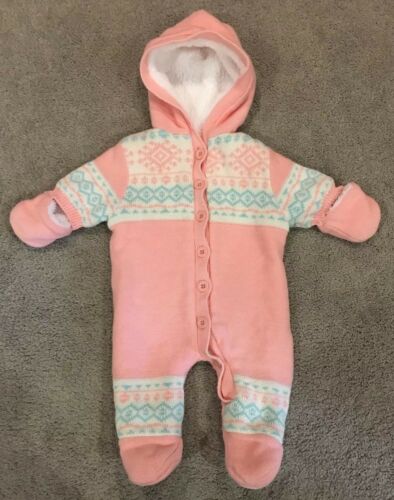 Jessica Simpson Baby Girl Hooded Sweater Pram Pink Snowsuit Sz 3-6 months Aztec