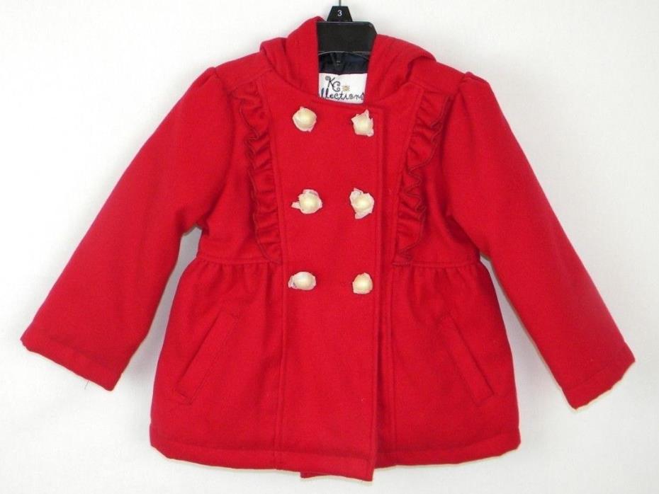 KC Collections Red Dressy Jacket W/ Hood & Gold Buttons NWOT Toddler Girl's 3T W