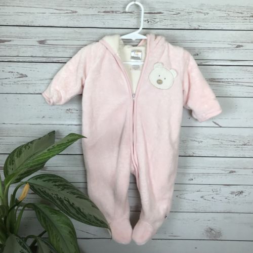 Absorba Pink Heavy Jacket Footed Hooded Bunting 6 Months Baby Girl Bear