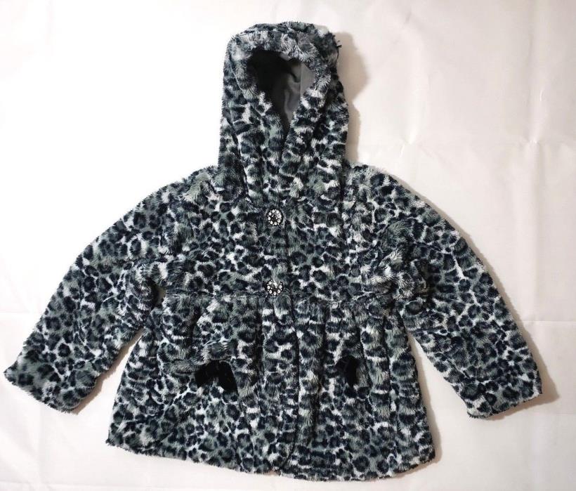 PIPER BABY Girls Faux Fur Dress Coat Leopard Black and White - Size 5T