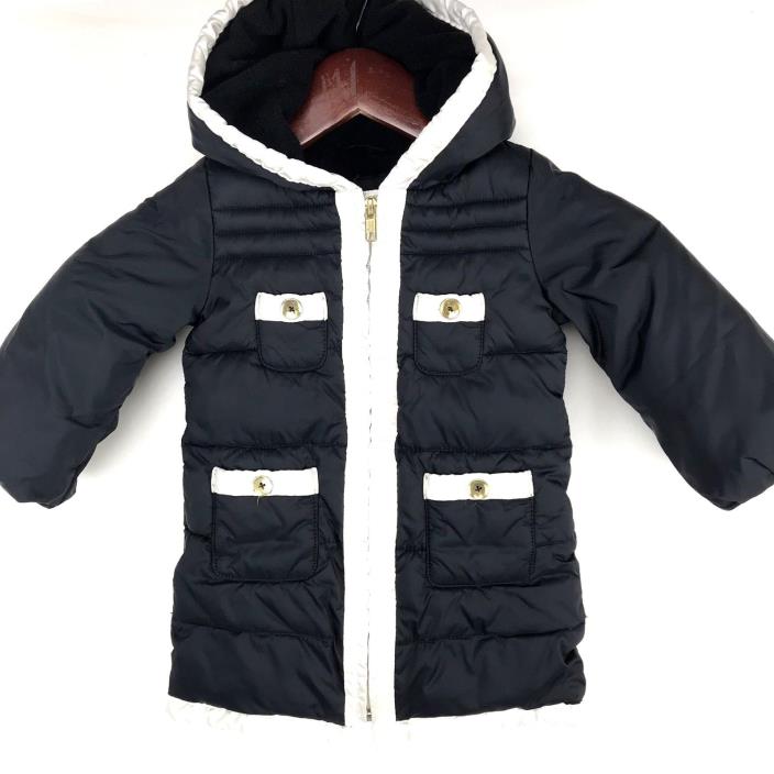 Baby Gap Toddler Girl Puffy Hooded Jacket 18-24 Months Black Fleece Lined Puffer