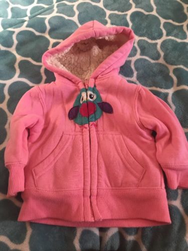 Healthtex Baby Girl Sz 12 Mos Pink Owl Sweater Hoodie Soft & Warm Inside EUC??