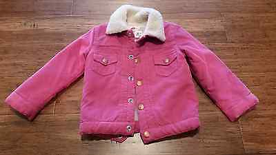 Peek Dungarees Button Jacket Fleece Sherpa Lined Pink Toddler Size XL Very Cute