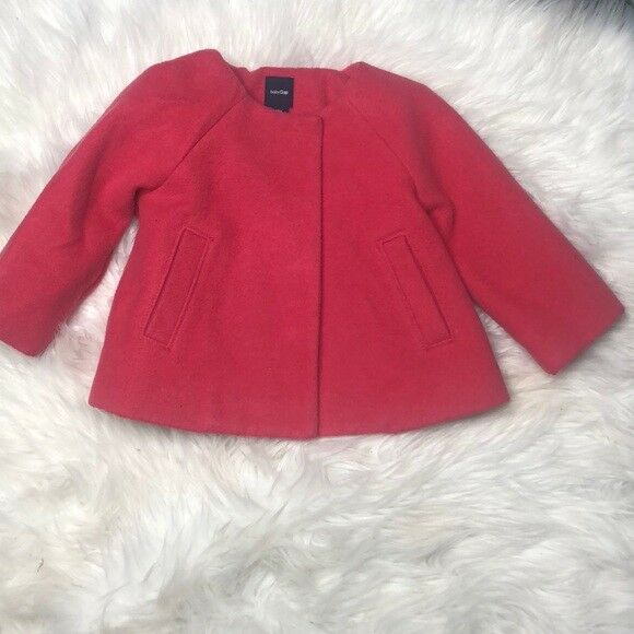 Baby Gap Girl 6-12 Months Pink Pea Coat Jacket Button Up Holiday Casual Stretch