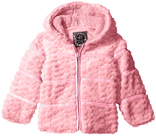 Ok Kids Baby Girls' Heart Quilt Jacket with Faux Fur Trim Hood, Pink, 24 Months