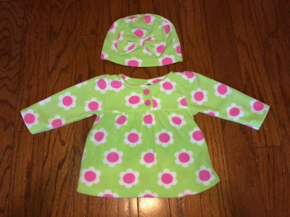 Baby Girl Gerber Fleece Jacket Coat  Hat Floral Pink Green 12 months Winter Fall