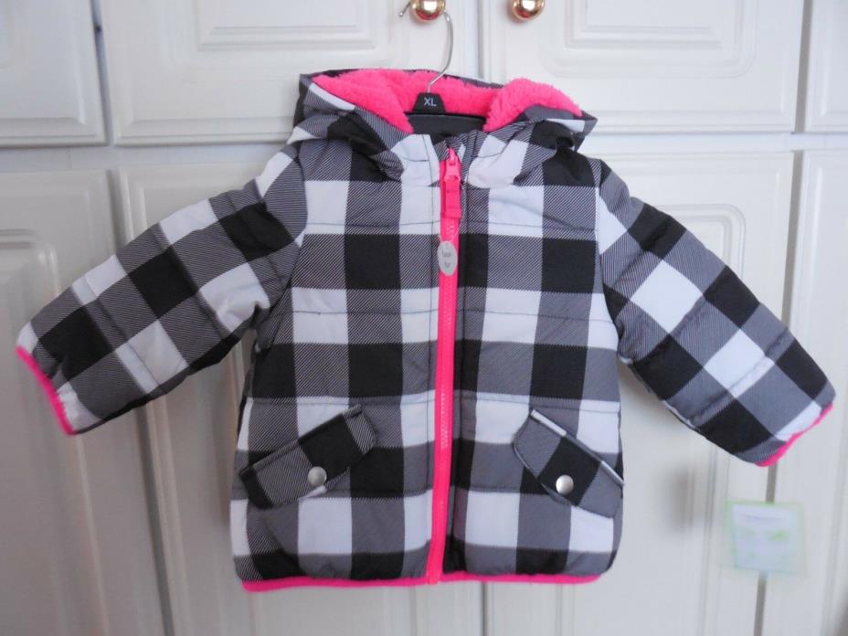 Carter's Winter Jacket,  Girls Size 12 Mos,  Black & White Check with Pink Hood