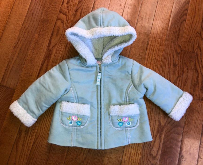 Baby Girl Infant 12M Baby Q Full Zip Hooded Faux Suede Sherpa Blue Jacket