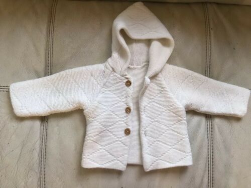 Baby Girls Infant Buttoned Up Cardigan White Up To 12 Months Hooded Jacket