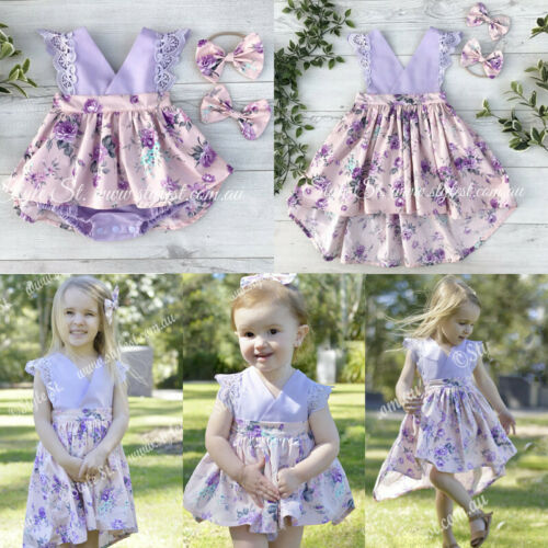 USA Toddler Kid Sister Match Girls Floral Romper Bodysuit Princess Dress Costume