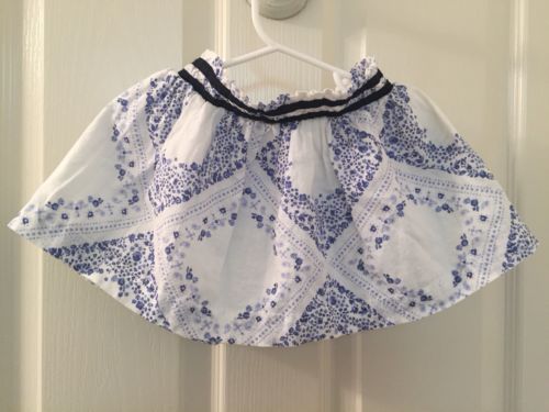 OSHKOSH B'gosh Skirt Girls Floral White Blue Diamond Linen Cotton Size 18 Months