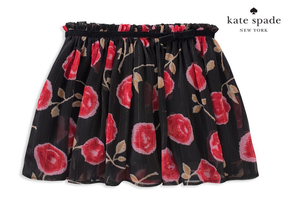 NWT KATE SPADE Girls' Black Metallic Floral Print Skirt(3Y/98 4Y/104) $64.00 NEW