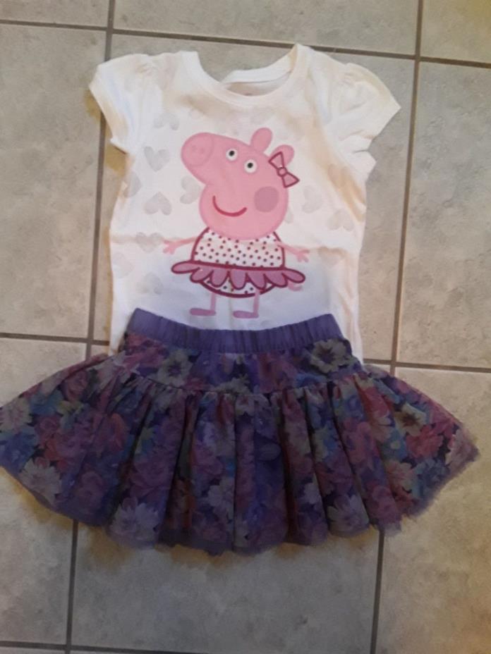 Oshkosh Purple Floral Skirt 3T with Peppa Pig Top XS (4/5)