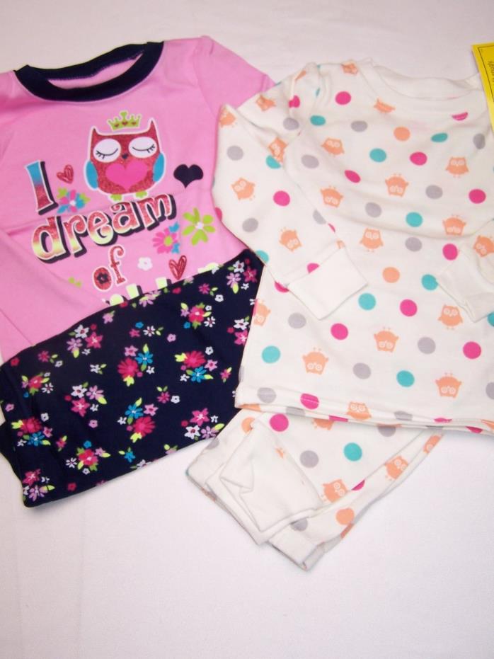 Polka Dot 4 PC Toddler Girl Cotton Tight Fit Shirt Pants Pajama Set 2T  PJ OWL