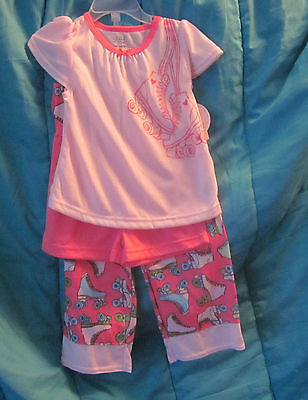NWT girl sz 3T CARTERS 3 pc pj pajama set shirt shorts pants ROLLER SKATES pink