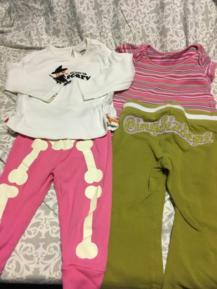 Baby Clothes- Lot 135 -2 SHirts, Green Sweats &Pink Skeleton Pant -12-18 months