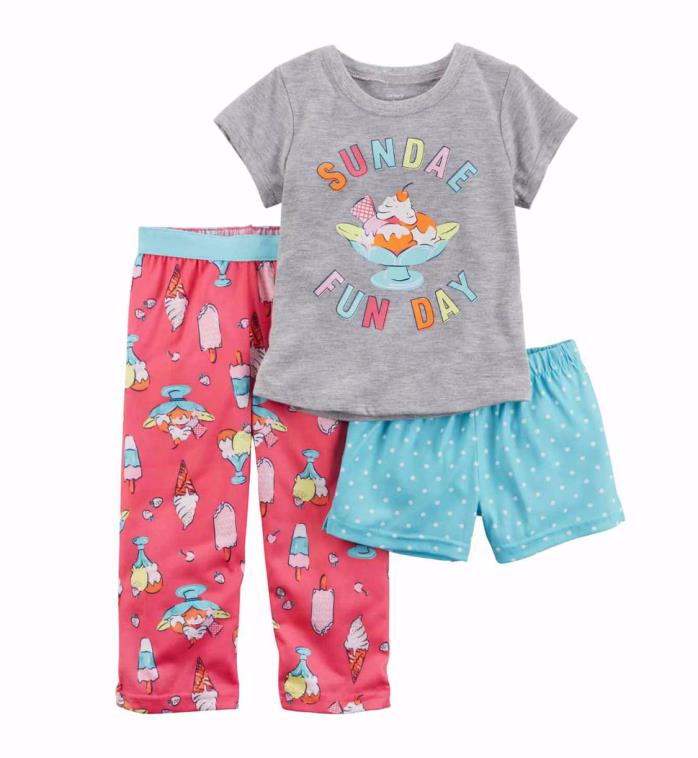 Carter's Toddler Girl Short Sleeve 3-Piece Pajamas Set Sundae (NWT)