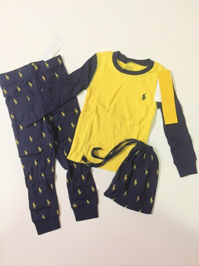 NWT Ralph Lauren Polo All Over Pony Pajama Shirt Pants Sleep Set Pajamas 18M NEW