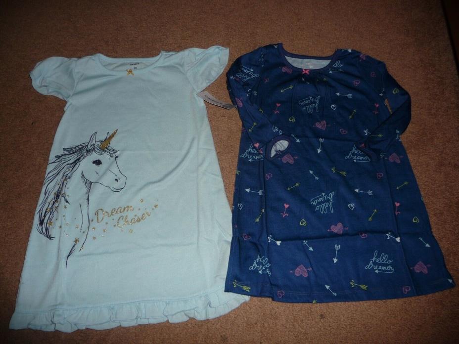 NWT NEW Girls Carter's Set Of 2 Unicorn Print Nightgowns size 2T