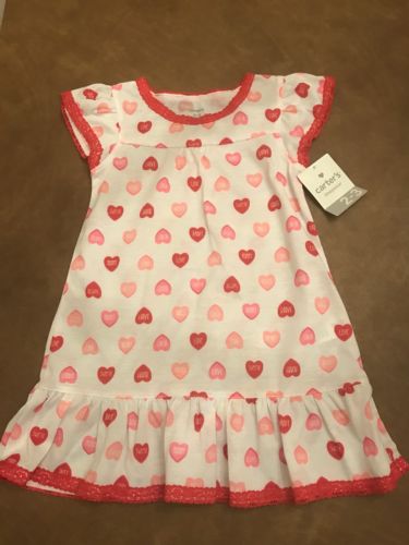 CARTERS TODDLER GIRL’S RED CONVERSATION HEART NIGHTGOWN SIZE 2T