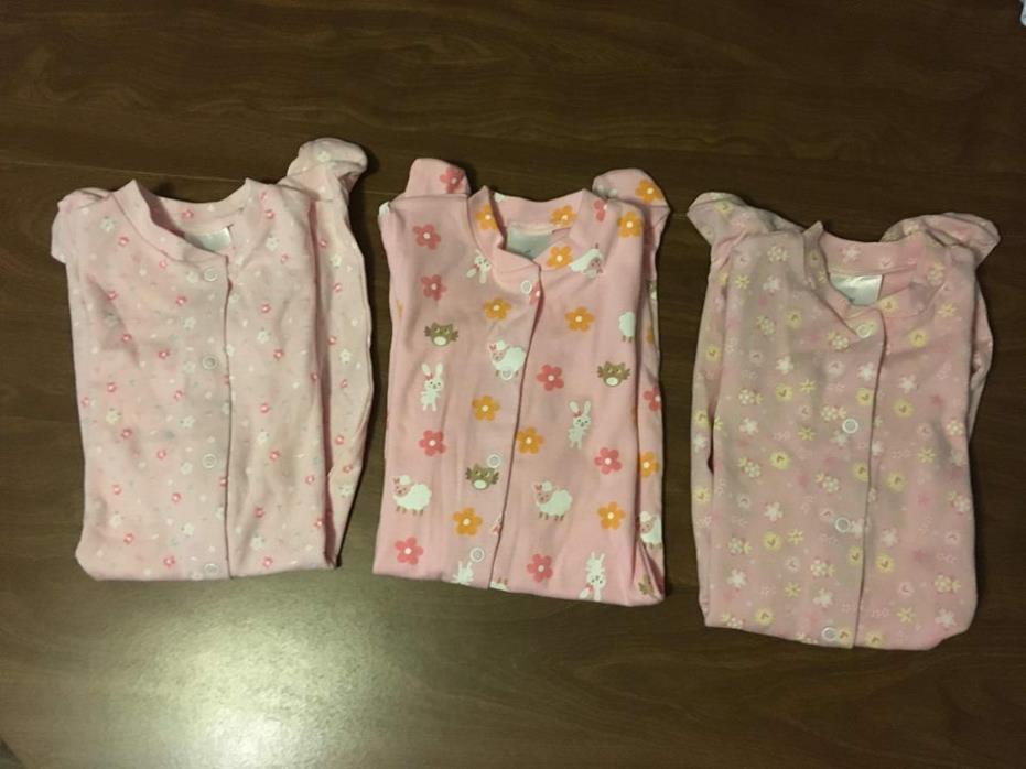 NEW 3-Baby Girl's long sleeve footed sleepers Size 6 Months