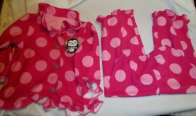 Carter's Toddler Sz 2T Pajamas Top Pants Pink Polka Dots Penguin Soft 2 Pc Warm