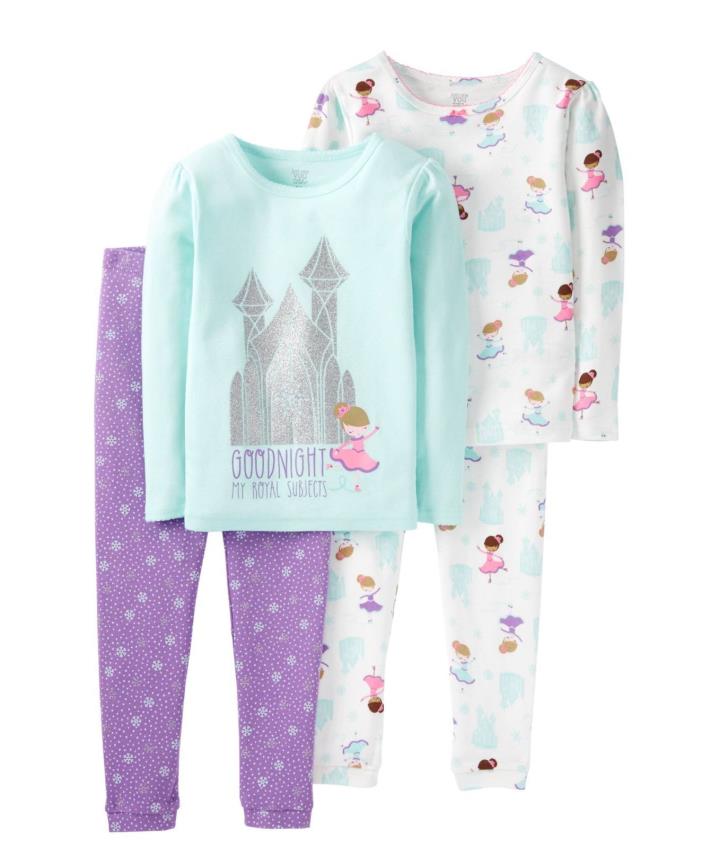 Princess Castle Glitter Girl's Pajamas 2 PAIR Carters NWT Long Sleeve 12 months