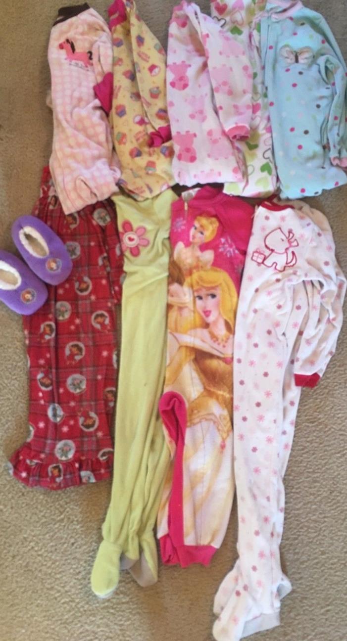 LOT OF 10 ITEMS Girl’s Size 4T Fleece Pajamas Footed/ & open/gown PJ’s/Slippers