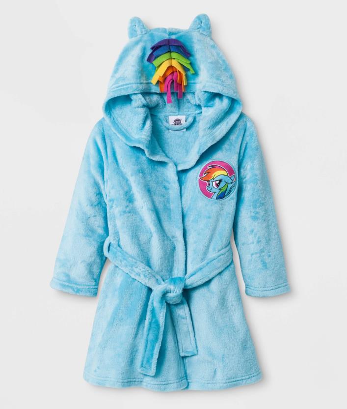 My Little Pony Girl's Fleece  Robe w/ Hood NWT 2/3 T   Blue Rainbow Hood