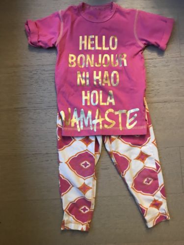 Organic Masala Baby Pink & Gold Hello 2-piece Pajamas Pjs Girls 18-24m