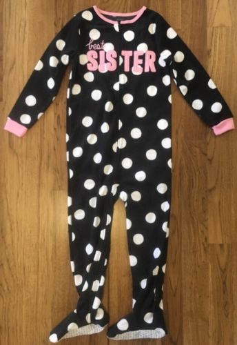 New! Girls Footed Pajamas Size 6: Carters Black/White/Pink Polka Dot-Best Sister