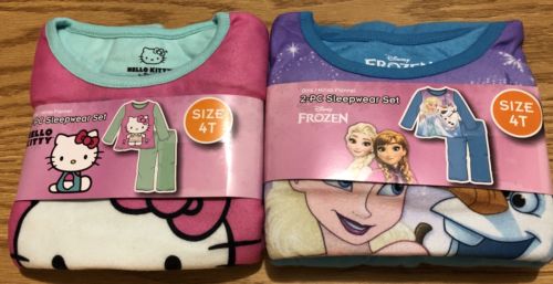 2 Girl's Size 4T 2-Piece Sleepwear 1 Flannel Hello Kitty & 1 Flannel Frozen New