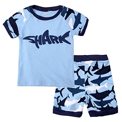 Shark Short Sleeve Pajamas Baby Boy Kids Sleepwear Set Pjs Summer 100% Cotton 6