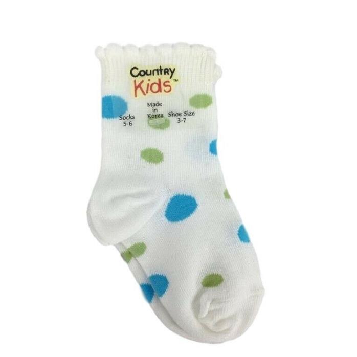 Country Kids Socks Girls Blue Green White Polka Dot Toddler Size 5-6