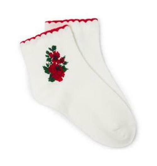 NEW!  Janie and Jack RED DAINTY FLOWERS WHITE SOCKS - Size 6-12 Months