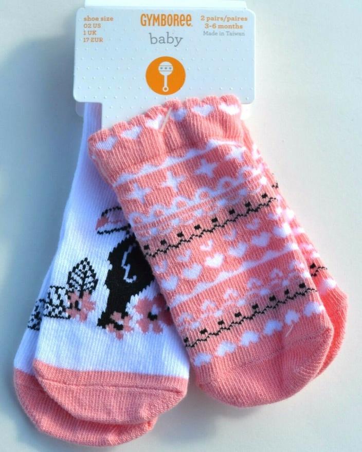 NWT!  GYMBOREE TOUCAN AND HEARTS GIRLS SOCKS - SIZE 3-6 MOS (SHOE SIZE 02)