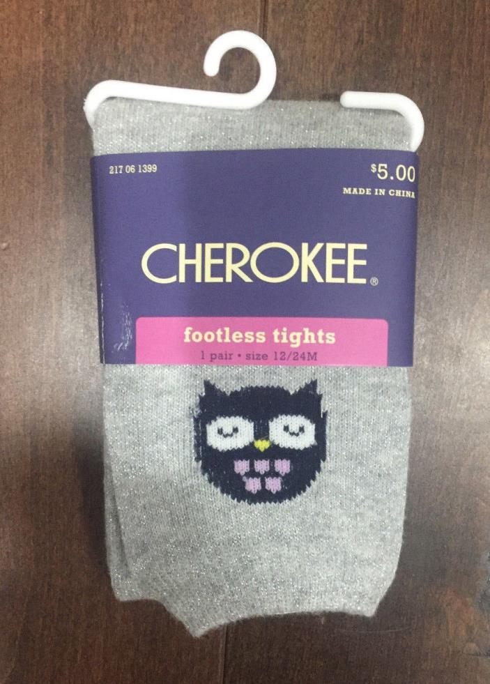 New Cherokee Girls 12-24 Months Sparkly Silver Gray Footless Tights Owl
