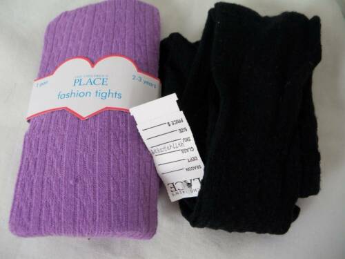 NEW Lot 2 Girls Tights Childrens Place 2/3 Winter Weight Purple & Black