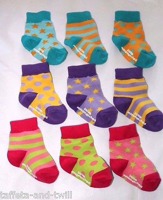 Little Missmatched Sock Lot Baby Infant 6 12 M Zany Pair 3 Set Dot Stripe Star