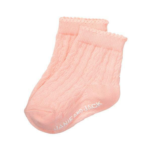 NEW!  Janie and Jack BUBBLEGUM PINK CABLE SOCKS - Size 6-12 Months