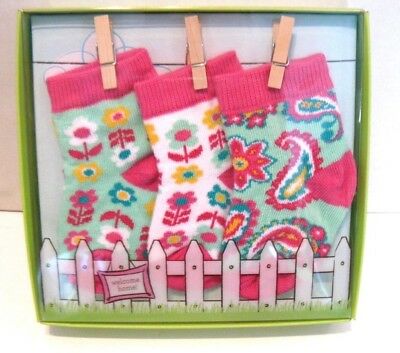 VERA BRADLEY 3 Pairs Socks 0-12 Mos Tutti Frutti Pink Baby Ankle GIFT BOXED NWT