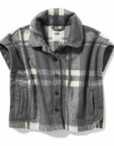 NWT Toddler Old Navy Plaid Gray Flannel Short Sleeve Poncho Size Button down