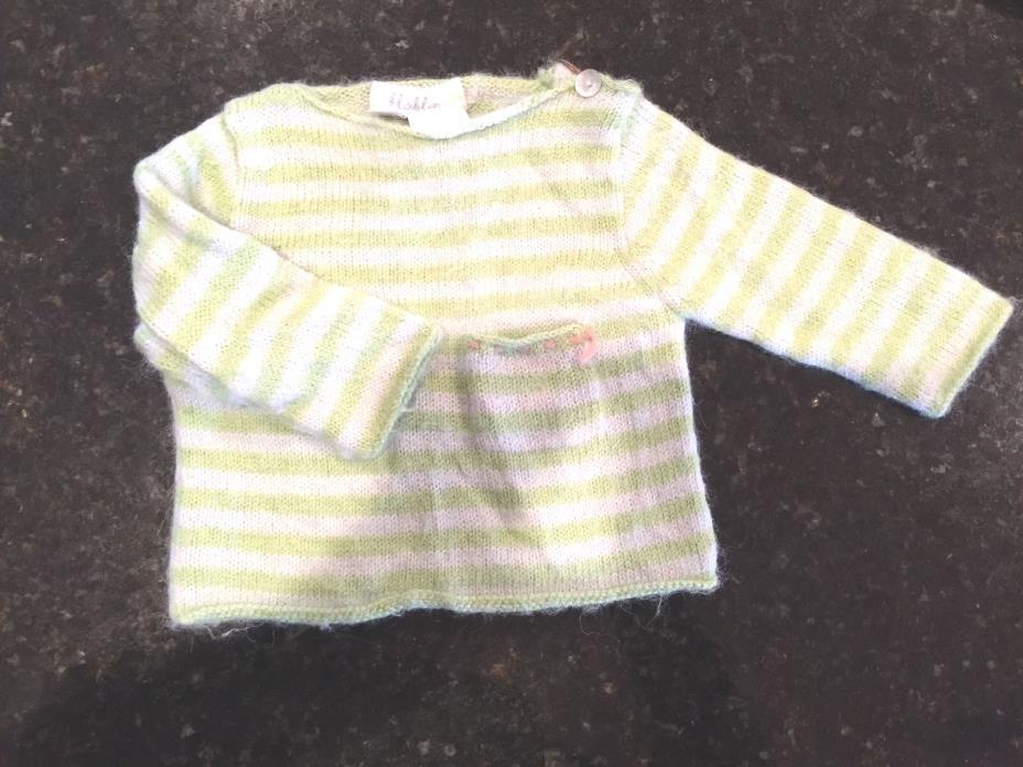 Girl size 6  months Blabla Alpaca wool KNIT  sweater lime green and blue