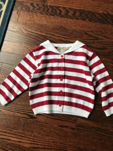 Toddler Girls Red & White Stripe Sailor Style Cardigan Sweater Size 24 Mos