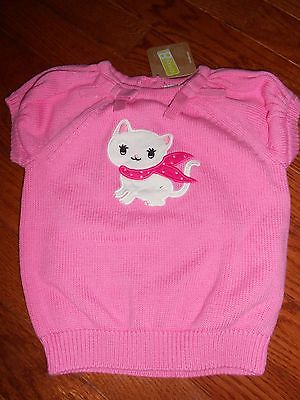 NWT Baby Girl Crazy 8 Short Sleeve Pink Kitty Sweater/ 6- 12 Months