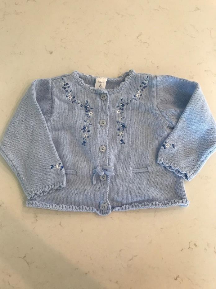Carters Girl Light Blue Embroidered Flower Cotton Cardigan Sweater Top Size 6 mo