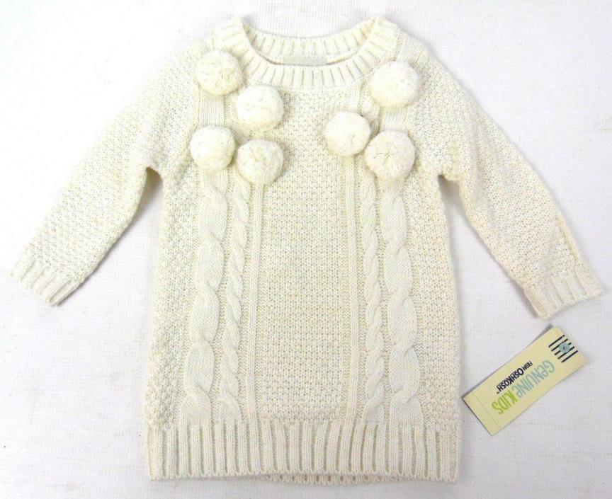 New Genuine OSHKOSH Girls Cream White Knit Ribbed Pom Pom Sweater Shirt Top 12M