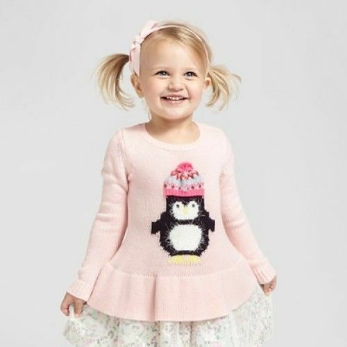 Cat & Jack Infant Girls Parlor Pink Penguin Pullover Sweater - Size 12M - NWT