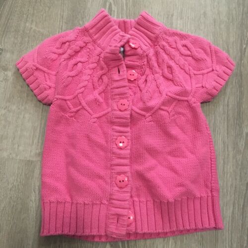 Gymboree Girls Sweater Sz XS Sz 4 Pink Short Sleeve Flower Buttons Spring AG18