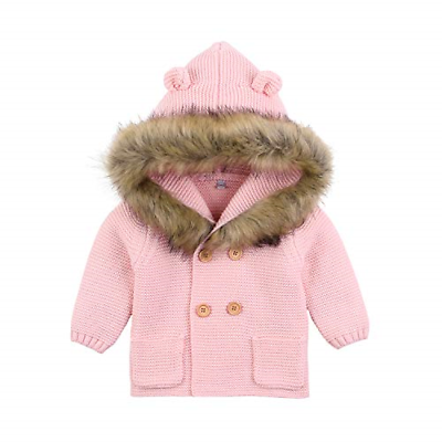 Newborn Baby Girls Sweater Cardigan Pink Long Sleeve Toddler Knitted Coat Autumn